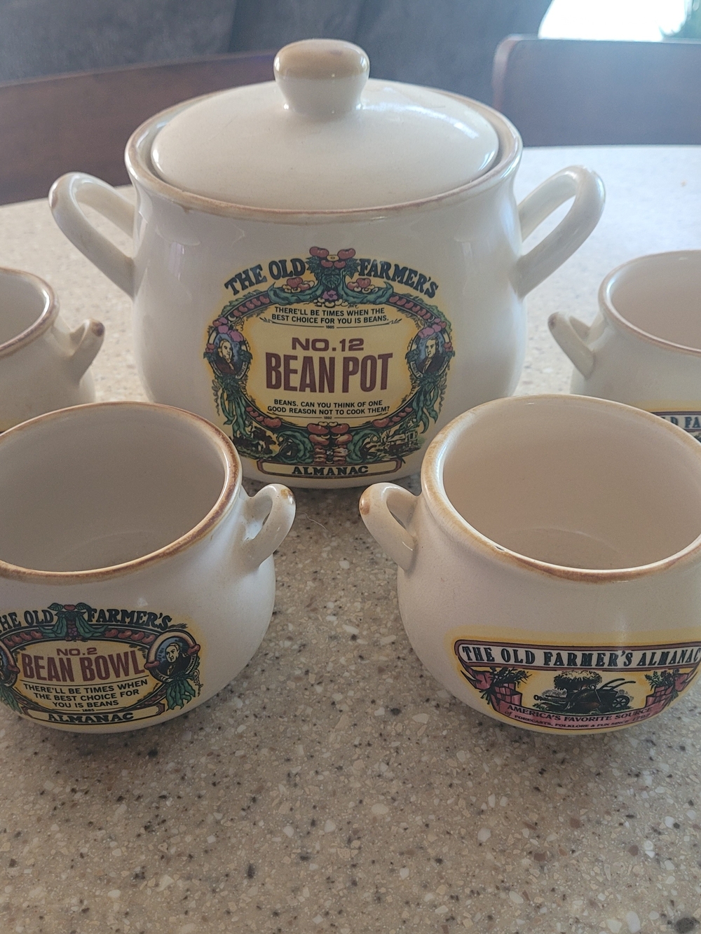 No.12 Bean Pot with Matching Bean Bowls - Cream Ceramic